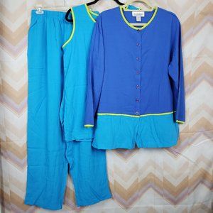 VTG 3-piece blue summer suit pants tank shirt